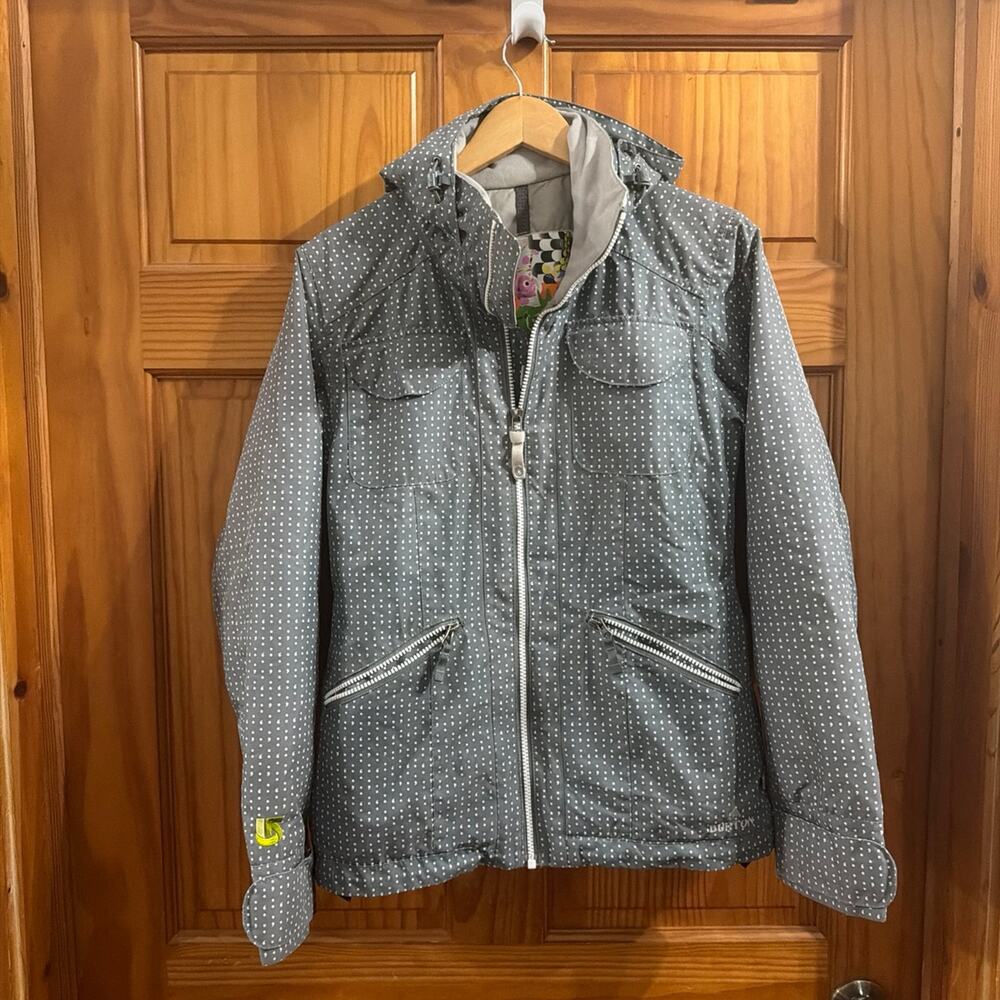 Gray Polka Dot Burton Ski Hooded Windbreaker Jacket Size Small (Preloved)